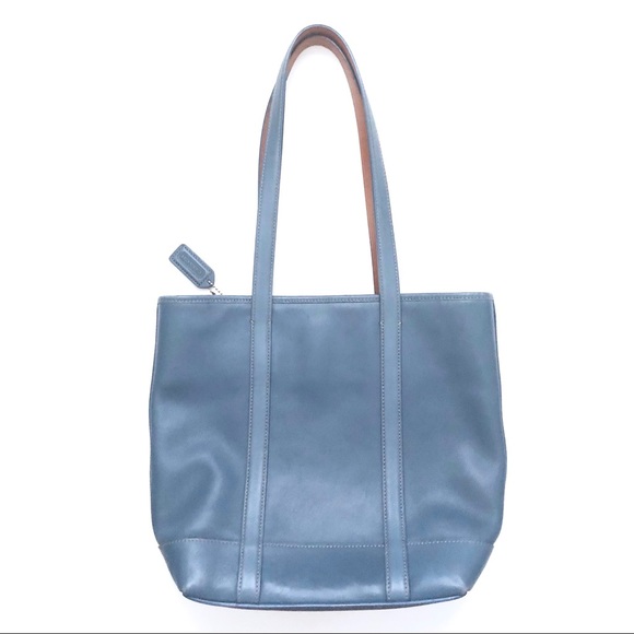 Coach Handbags - Coach Slate Blue Leather Small Tote Bag EUC